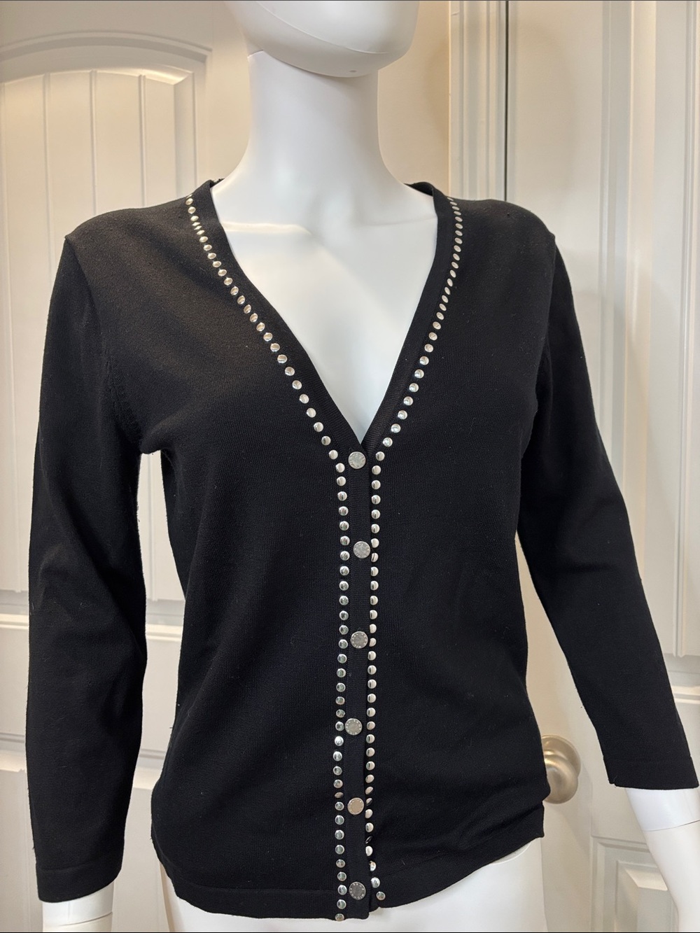 MICHAEL Michael Kors Black Stud-Trim V-Neck Cardigan Size P=Size 2-4